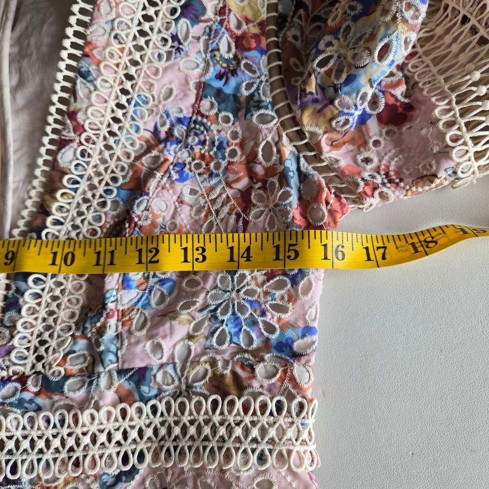 Few Moda Lovelorn Floral Eyelet Lace Flutter Mini Dress S Boho Romantic Cottage - Picture 7 of 12